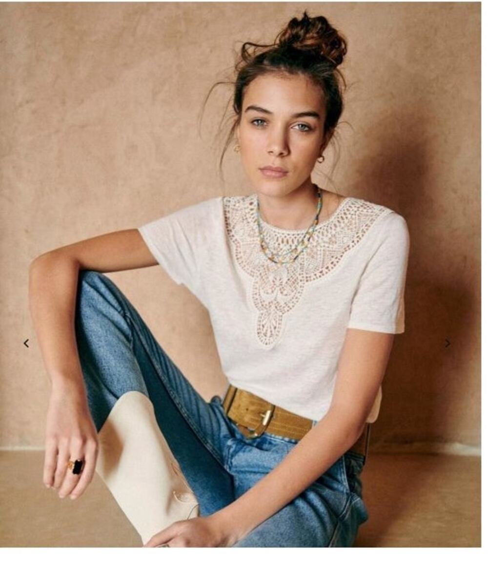 Sézane T-Shirt in Ecru Lightweight slub knit linen WOMENS XS